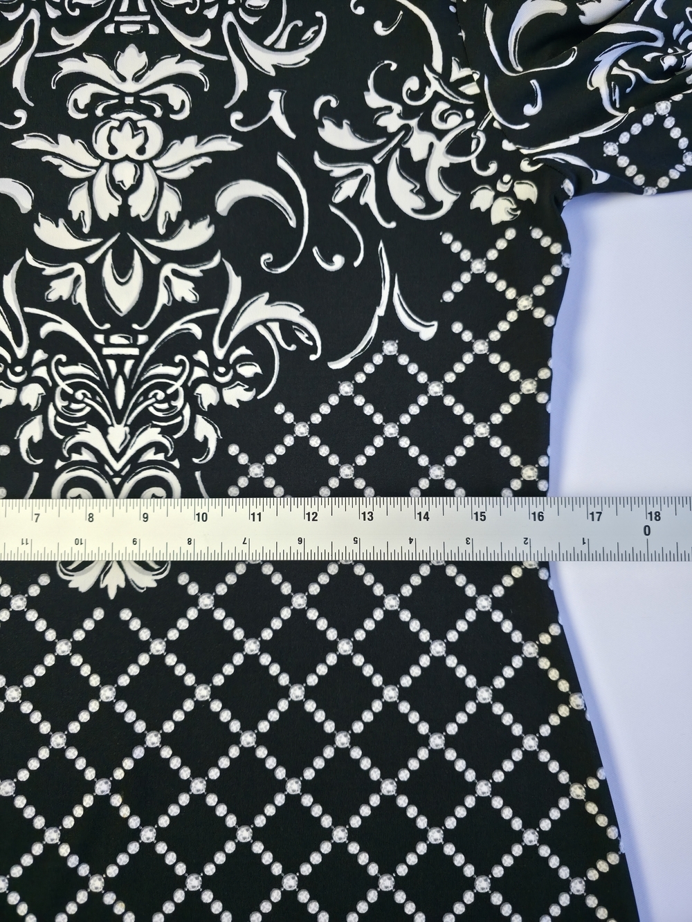 White House Black Market Dress Women Size M Black White Print Stretch 3/4 Sleeve - Picture 7 of 10
